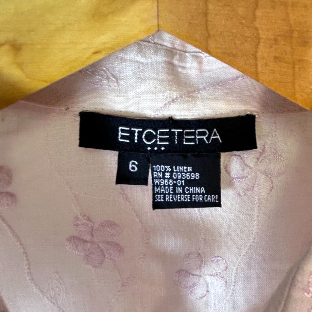 Etcetera Women's Pale Lavender Embroidered 100% Linen 3/4 Sleeve Blouse Size 6 - Picture 4 of 12